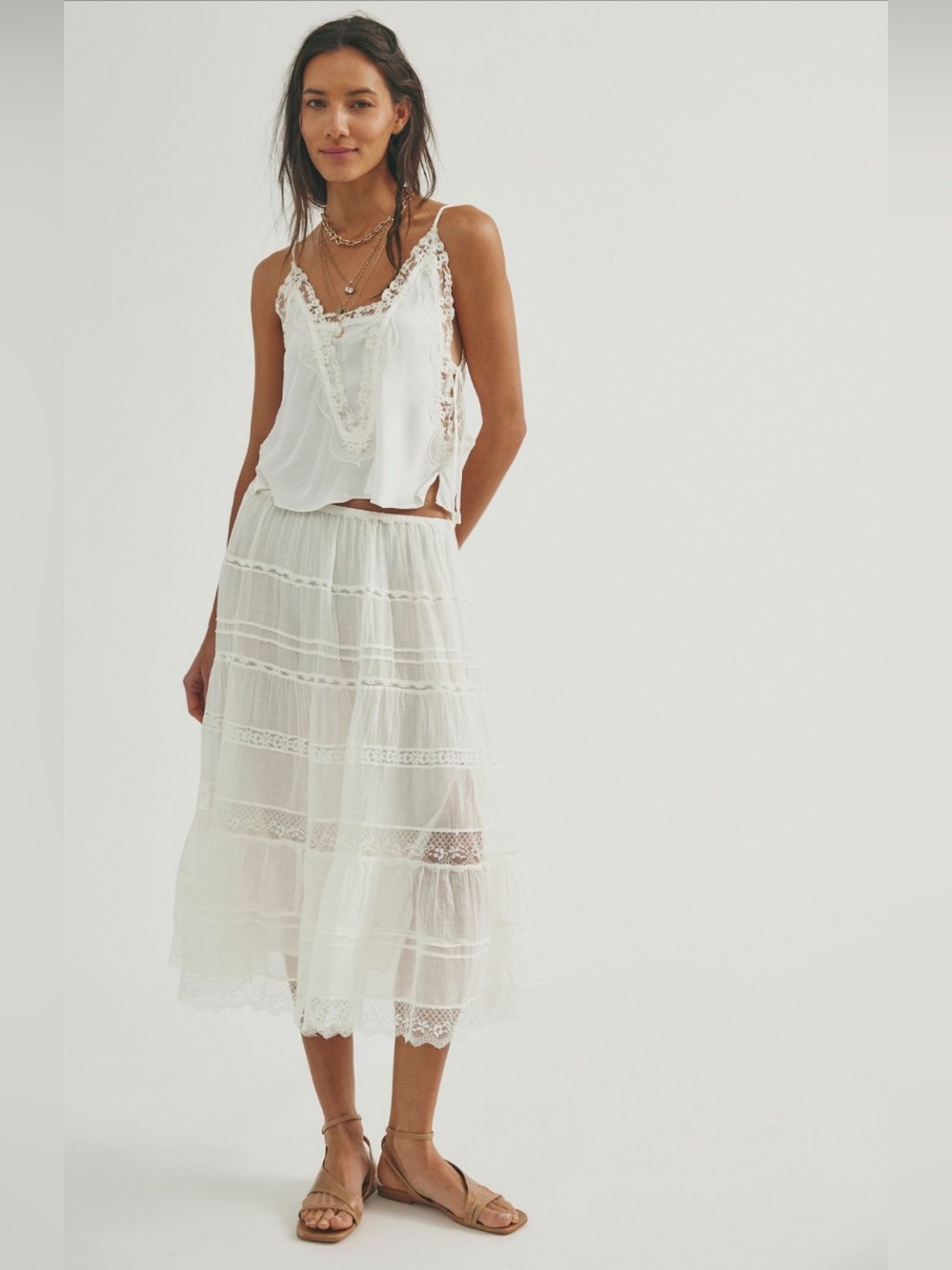NWOT FP One Lily Lace Midi Skirt Ivory Small